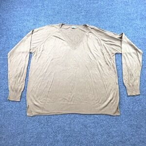 Pimkie Womens V Neck Sweater L Beige Tan Lightweight Knit Long Sleeve Pullover
